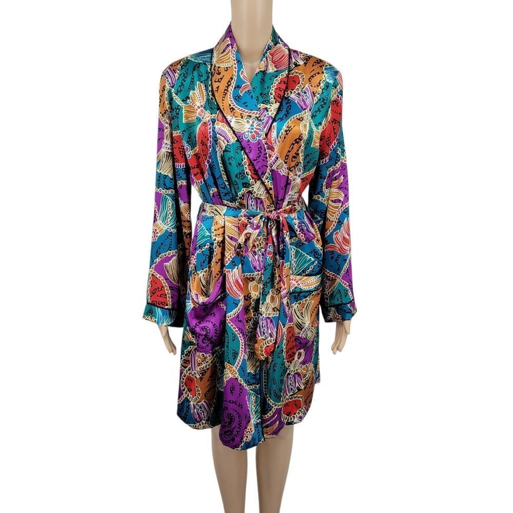 Beth Michaels Vintage Colorful Satin Robe with Tassel Motif
